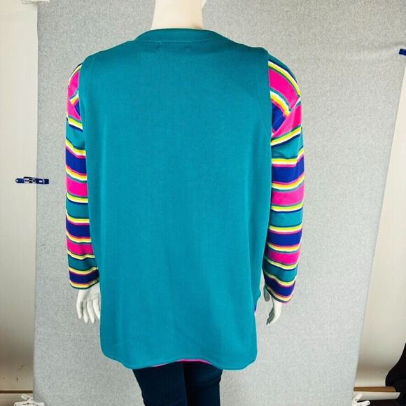 VTG Kathy White Sport Womans 1X Cardigan Shirt Music Stripes Ballon Teal Teacher - Picture 11 of 12